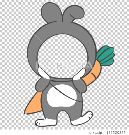 Illustration of black rabbit costume with a face cutout Illustration of black rabbit costume with a face cutout 123520235