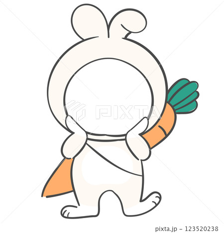 Illustration of white rabbit costume with a face cutout Illustration of white rabbit costume with a face cutout 123520238