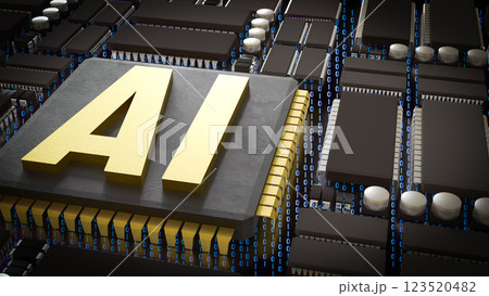 The Gold AI on Chip for Technology or IT concept 3d Rendering. The Gold AI on Chip for Technology or IT concept 3d Rendering. 123520482