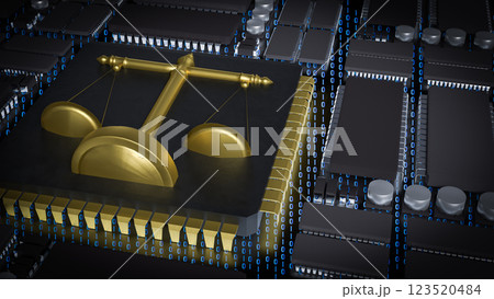 The Gold Libra on Chip for Technology or Law concept 3d Rendering. The Gold Libra on Chip for Technology or Law concept 3d Rendering. 123520484