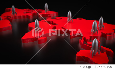 The Rocket on red world map 3d Rendering. The Rocket on red world map 3d Rendering. 123520490