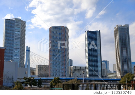 東雲のタワーマンションと辰巳桜橋(東京都江東区) 東雲のタワーマンションと辰巳桜橋(東京都江東区) 123520749