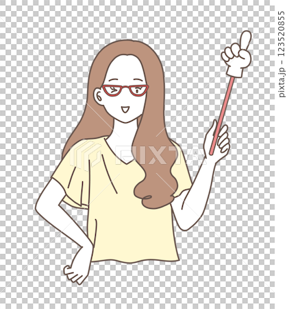 Illustration material of a woman wearing glasses giving an explanation with a pointer Illustration material of a woman wearing glasses giving an explanation with a pointer 123520855