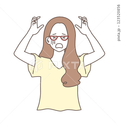 ショックで頭を抱えるメガネをかけた女性のイラスト素材 ショックで頭を抱えるメガネをかけた女性のイラスト素材 123520856