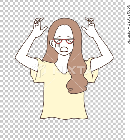 ショックで頭を抱えるメガネをかけた女性のイラスト素材 ショックで頭を抱えるメガネをかけた女性のイラスト素材 123520856