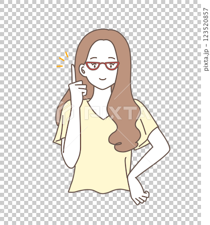 顔の横で人差し指を立てるメガネをかけた女性のイラスト素材 顔の横で人差し指を立てるメガネをかけた女性のイラスト素材 123520857