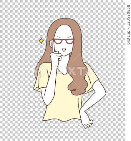 メガネに指をあててポーズを決める女性のイラスト素材 メガネに指をあててポーズを決める女性のイラスト素材 123520858