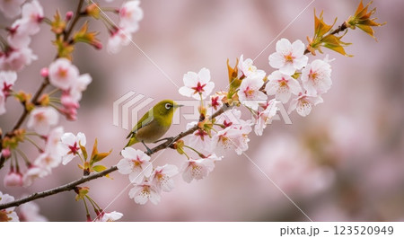 桜とメジロ 123520949