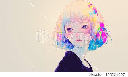 若い女性のポートレート水彩イラスト 123521097