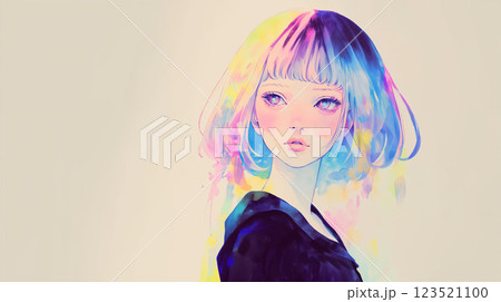 若い女性のポートレート水彩イラスト 123521100