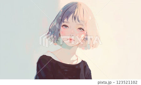 若い女性のポートレート水彩イラスト 123521102