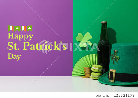 St. Patrick's, text on green background: "Happy Patrick's Day". 123521178
