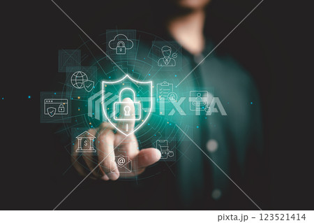 The glowing shield with a padlock symbolizes secure online transactions, data encryption, and the importance of digital security. The glowing shield with a padlock symbolizes secure online transactions, data encryption, and the importance of digital security. 123521414