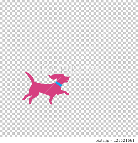 シンプルな笑顔の犬がドッグランで遊んでいるシーンのイラスト 123521661
