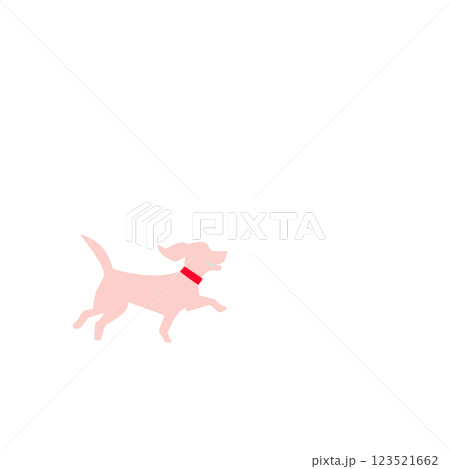 ピンク色の可愛い犬が家族と遊びはしゃいでいるシンプル素材 123521662