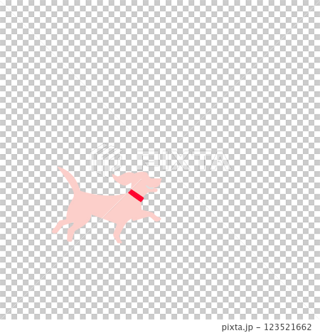 ピンク色の可愛い犬が家族と遊びはしゃいでいるシンプル素材 123521662