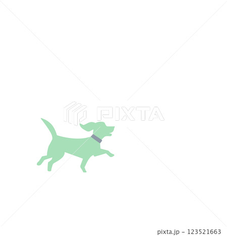 カラフルでシンプルな犬が笑顔で遊んでいるイラスト 123521663