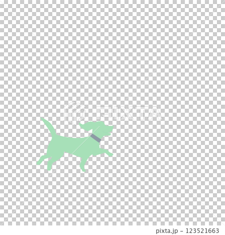 カラフルでシンプルな犬が笑顔で遊んでいるイラスト 123521663