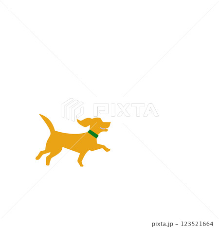 カラフルでシンプルな犬が嬉しそうに走っているイラスト素材 123521664