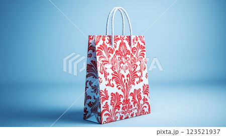Elegant Red and White Damask Print Paper Shopping Bag Design Elegant Red and White Damask Print Paper Shopping Bag Design 123521937
