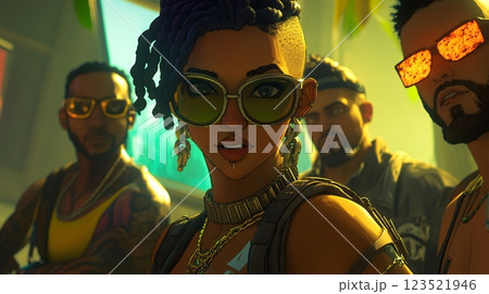 Diverse group of stylish friends enjoying summer vibes outdoors Diverse group of stylish friends enjoying summer vibes outdoors 123521946