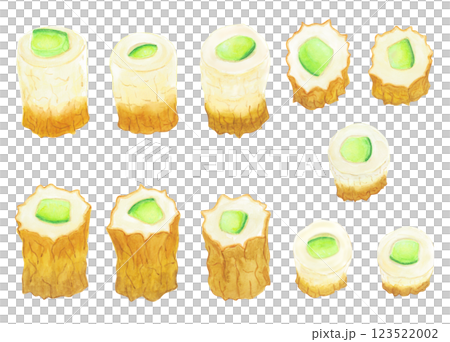 水彩で描いたきゅうりを詰めたちくわのイラスト 123522002