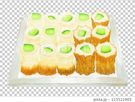 水彩で描いたきゅうりを詰めたちくわのイラスト 123522005