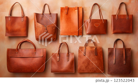 Variety of Stylish Leather Bags in Natural Tones on Display 123522043