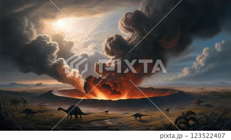 隕石の衝突と燃えるような雲 123522407