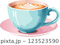 カフェラテ　コーヒー　ラテアート　カフェ　喫茶店　イラスト 123523590