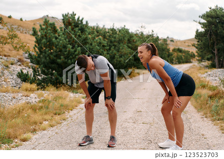 Romantic Couple Resting After Morning Run 123523703