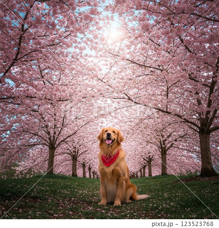 犬と桜 123523768