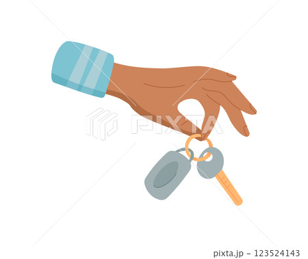 Hand key exchange icon. Gesture of giving and receiving a key. Symbol of transfer and exchange, flat style, suitable for graphic designs illustrations. 123524143