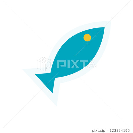 Modern blue fish element sticker. Simple abstract symbol in a flat style. This icon features a blue shape with yellow element, representing fish. Ideal for graphic projects, branding, and contemporary 123524196