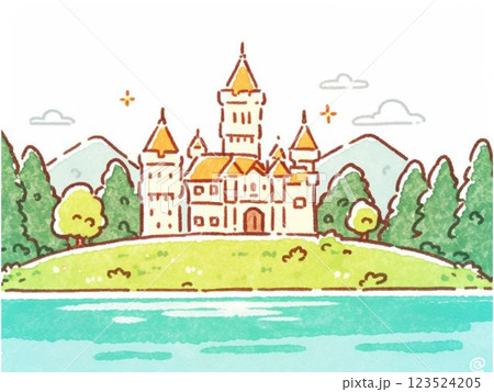絵本風お城、背景素材、イラスト 123524205