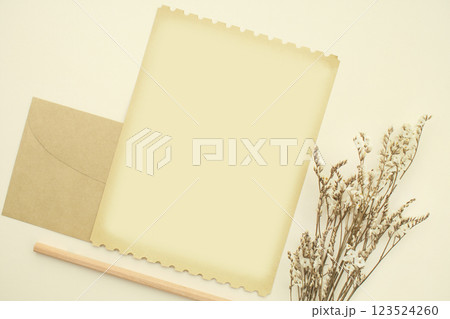 Minimal table, vintage stationery mock-up 123524260