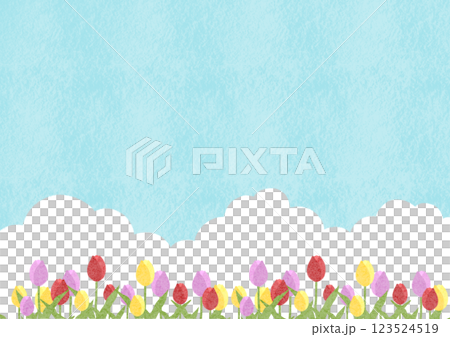 清新的藍天和鬱金香的風景插圖 123524519