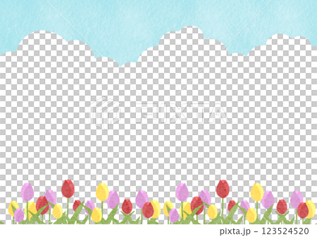 清新的藍天和鬱金香的風景插圖 123524520
