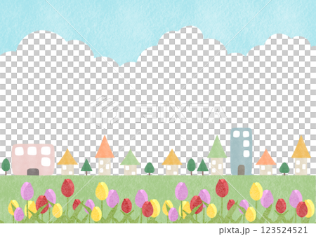 爽やかな青空とチューリップの風景イラスト 123524521