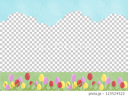爽やかな青空とチューリップの風景イラスト 123524522