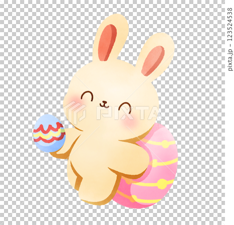 Hand-Drawn Happy Easter with bunny and egg illustration Hand-Drawn Happy Easter with bunny and egg illustration 123524538