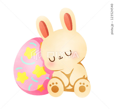 Hand-Drawn Happy Easter with bunny and egg illustration Hand-Drawn Happy Easter with bunny and egg illustration 123524540
