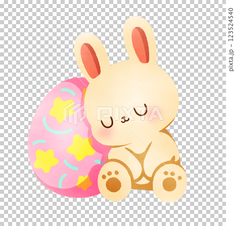 Hand-Drawn Happy Easter with bunny and egg illustration Hand-Drawn Happy Easter with bunny and egg illustration 123524540