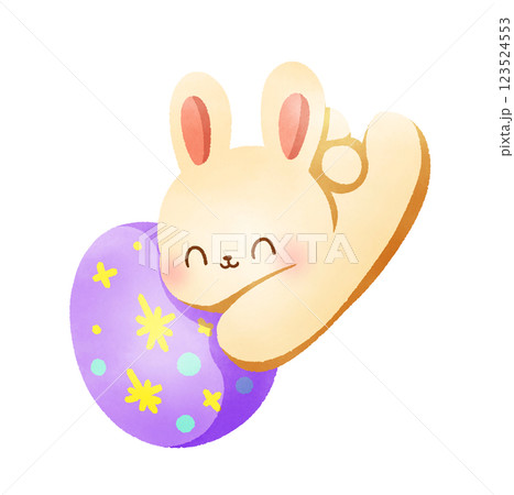 Hand-Drawn Happy Easter with bunny and egg illustration 123524553
