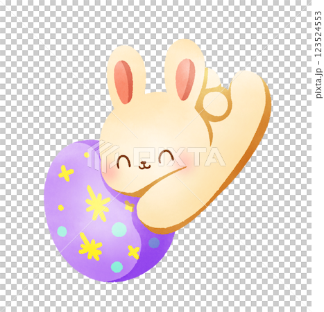 Hand-Drawn Happy Easter with bunny and egg illustration 123524553