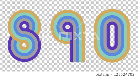 8,9,0　数字　ナンバー　デザイン　虹　カラー3 123524702
