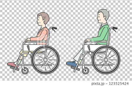 Illustration of an elderly woman and an elderly man sitting in a wheelchair Illustration of an elderly woman and an elderly man sitting in a wheelchair 123525424