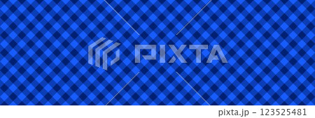 Diagonal gingham seamless pattern. Deep blue vichy background texture for textile design, fabric swatch, scarf cloth, suit print. Masculine checkered tweed plaid repeating wallpaper. Vector backdrop  123525481
