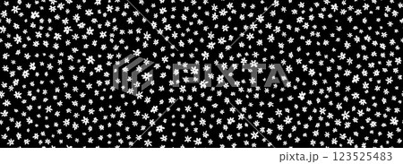 Tiny flowers seamless pattern. Black and white ditsy repeated pattern. Floral background for textile print, fabric swatch, dress ornament, clothes design ornament. Vector cute romantic ditzy wallpaper 123525483