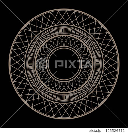 Abstract round gold frame. Luxury Arabic, venetican, Oriental frame, Authentic arabian style. Gold plate for round surfaces, laser cutting, engraving, porcelain, embroidery, sandblasting, ceramic Abstract round gold frame. Luxury Arabic, venetican, Oriental frame, Authentic arabian style. Gold plate for round surfaces, laser cutting, engraving, porcelain, embroidery, sandblasting, ceramic 123526511